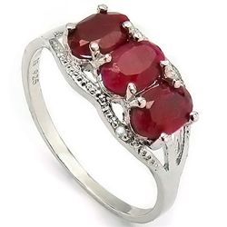 4x6mm/3pcs Oval Ruby, Diamond 0.925 Silver Ring