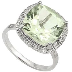 Striking12mm Green Amethyst & Diamond Silver Ring