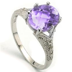 8x10mm Oval Amethyst, Diamond 0.925 Silver Ring