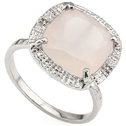 Sparkling 6ct Rose Quarts & Diamond Silver Ring