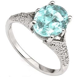Stunning 8x10mm Blue Topaz & Diamond Silver Ring