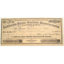 California Ramie Machine Manufacturing stock