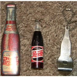 Pepsi Cola 1930s Tin Bottle Opener and 1940s Miniature Bottle