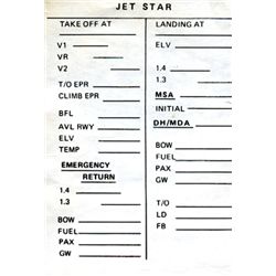 Elvis Presley Original Flight Checklist for Jet Star