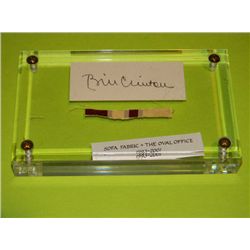 President Bill Clinton Oval Office Couch Swatch and Signature