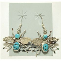 Navajo Matrix Turquoise Sterling Silver Bug French Hook Earrings - Juan Begay, Jr.