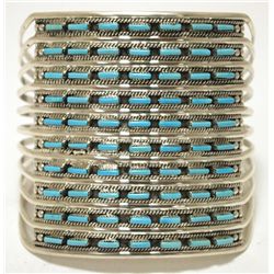 Navajo Turquoise Needlepoint Sterling Silver Cuff Bracelet - Cecil & Connie Hallie Johnson