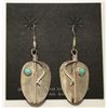 Image 1 : Navajo Turquoise Sterling Silver Feather French Hook Earrings - Vivian Jones