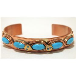 Zuni Turquoise Copper Snakes Cuff Bracelet - Effie Calavaza