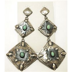 Navajo Green Turquoise Sterling Silver Post Earrings - Albert James Brown