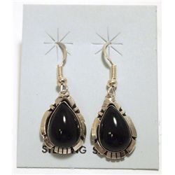 Navajo Onyx Sterling Silver Teardrop French Hook Earrings - Calvin Spencer