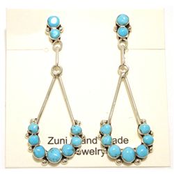 Zuni Turquoise Sterling Silver Post Earrings - Erma Esalalio