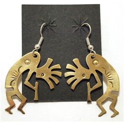 Navajo Pressed Brass Kokopelli French Hook Earrings - Virgil Reeder