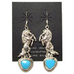 Navajo Turquoise Sterling Silver Horse French Hook Earrings - Running Bear