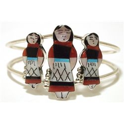 Zuni Multi-Stone Inlay Red Maiden Sterling Silver Cuff Bracelet - Joyce Waseta