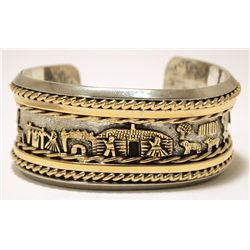 Navajo 12k Gold Fill Pueblo over Sterling Silver Cuff Bracelet - Roger Nelson