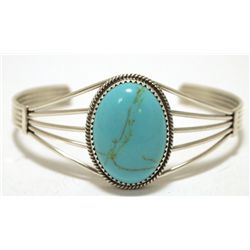 Navajo Turquoise Sterling Silver Cuff Bracelet - Phillip Yazzie