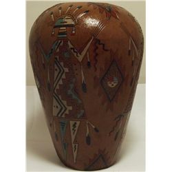 Navajo Etched Painted & Finished Yei Pottery - Nancy Chilly