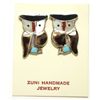 Image 1 : Zuni Multi-Stone Inlay Owl Sterling Silver Post Earrings - Pitkin Natewa