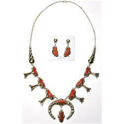 Navajo Coral Necklace & Earrings Set - Clem Nalwood