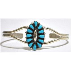 Zuni Turquoise Cluster Sterling Silver Cuff Bracelet - Mary Chavez