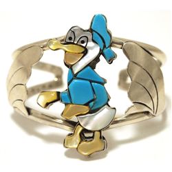 Vintage Old Pawn Zuni Multi-Stone Inlay Donald Duck Sterling Silver Cuff Bracelet