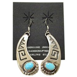 Navajo Turquoise Sterling Silver French Hook Earrings - Running Bear