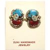 Image 1 : Zuni Coral & Turquoise Sterling Silver Snake Post Earrings - Effie Calavaza