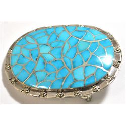 Zuni Turquoise Inlay Sterling Silver Buckle - Carmichael Haloo