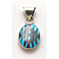 Zuni Multi-Stone Inlay Sterling Silver Pendant - Charlotte Dishta