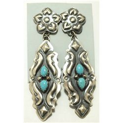 Navajo Turquoise Sterling Silver Post Earrings - Tim Yazzie