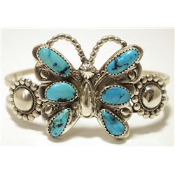 Navajo Turquoise Sterling Silver Butterfly Cuff Bracelet - Don Platero