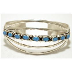 Navajo Blue Opal Sterling Silver Cuff Bracelet - Wilbert Benally