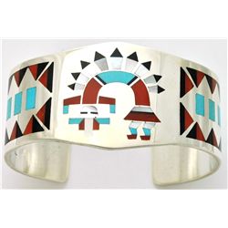 Zuni Multi-Stone Inlay Rainbow Kachina Sterling Silver Cuff Bracelet - Fred & Lolita Natachu