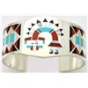 Image 1 : Zuni Multi-Stone Inlay Rainbow Kachina Sterling Silver Cuff Bracelet - Fred & Lolita Natachu