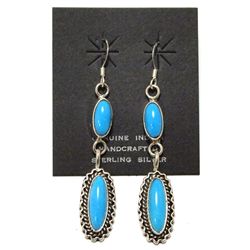 Navajo Turquoise Sterling Silver French Hook Earrings - Running Bear