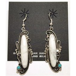 Navajo Howlite & Turquoise Sterling Silver French Hook Earrings - Susan Yazzie