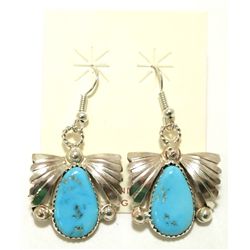 Zuni Turquoise Sterling Silver French Hook Earrings - Loyolita Othole