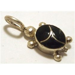 Zuni Onyx Inlay Sterling Silver Turtle Pendant - Vernon Waikaniwa