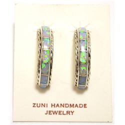 Zuni Opal Inlay Sterling Silver Half-Ring Post Earrings - Malcolm Chavez