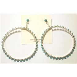 Zuni Turquoise Sterling Silver Hoop Post Earrings - Carol Allopowa