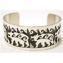 Navajo Sterling Silver Bears Cuff Bracelet - Sharon Cisco