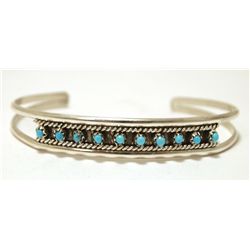 Zuni Turquoise Dots Sterling Silver Cuff Bracelet - Suzie Livingston