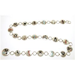 Zuni Multi-Stone Inlay Animal Sterling Silver Concho Link Belt - Sanford Edaakie