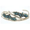 Image 1 : Zuni Turquoise Needlepoint Sterling Silver Curved Cuff Bracelet - Lorna Mahkee