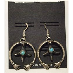Navajo Turquoise Sterling Silver French Hook Earrings - Linberg Eva Billa