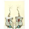 Image 1 : Zuni Multi-Stone Inlay White Owl Sterling Silver French Hook Earrings - Pitkin Natewa