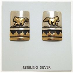 Navajo 12k Gold Fill Horse over Sterling Silver Post Earrings - Tommy Singer