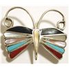 Image 1 : Zuni Multi-Stone Inlay Butterfly Sterling Silver Pendant & Pin - Emma Edaakie