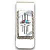 Image 1 : Zuni Multi-Stone Inlay Sun Face Sterling Silver Money Clip - Hustito